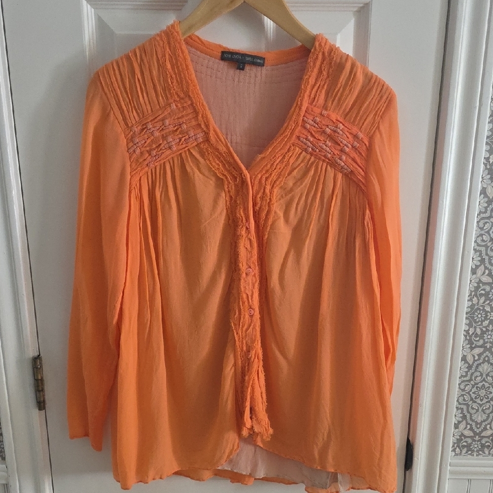 ROHIT GANDHI RAHUL KHANNA Peach Orange Viscose Long Sleeve Pleated Shirt Small​